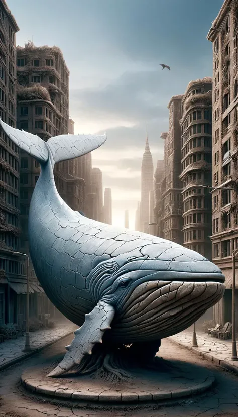 drath sculpture of whale, in dusted abandon town, drath sculpture of whale, in dusted abandon town, modern stylish luxury contemporary lovely futuristic luxurious, royal, open excellent highly detailed, extremely beautiful, magical atmosphere, perfect dyna...