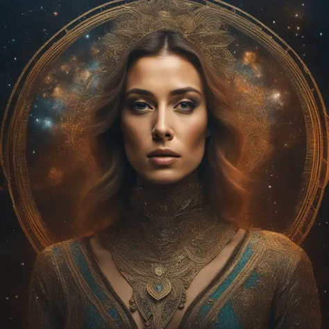 embedding:reneebargh reneebargh  a fashion photo of a woman in space, with stars all around, Carnival, stefan kostic and david cronenberg, realistic, sharp focus, 8k high definition, intricate, chiaroscuro, elegant, perfect faces, symmetrical face, extreme...