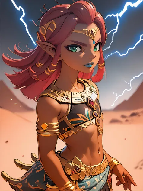 a cartoon image of a woman in a costume with lightning in the background