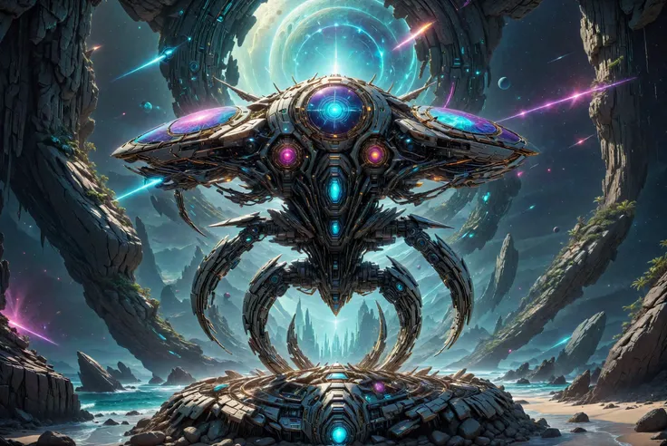 ancient astral drone fused with rock, cyberpunk concept art, highly detailed, hyper realistic, (fractal:0.3), sharp focus, masterpiece, hdr, epic realistic, hdr, intricate details, intricate, cinematic, detailed, oversaturated, uhd, 8k, <lora:FaeTastic2:1>