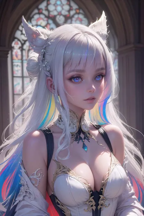 <lora:edgFantasy_Dress:0.8>, edgFD, wearing edgFD, fantasy_dress, 1girl, 
masterpiece, best quality, intricate details, glamour shot of upper body of a woman with white hair (detailed face) wearing a dress in church, style-swirlmagic, (vivid colors:1.3), (...