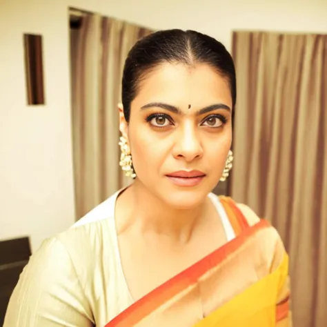 a close up of a woman in a sari looking at the camera