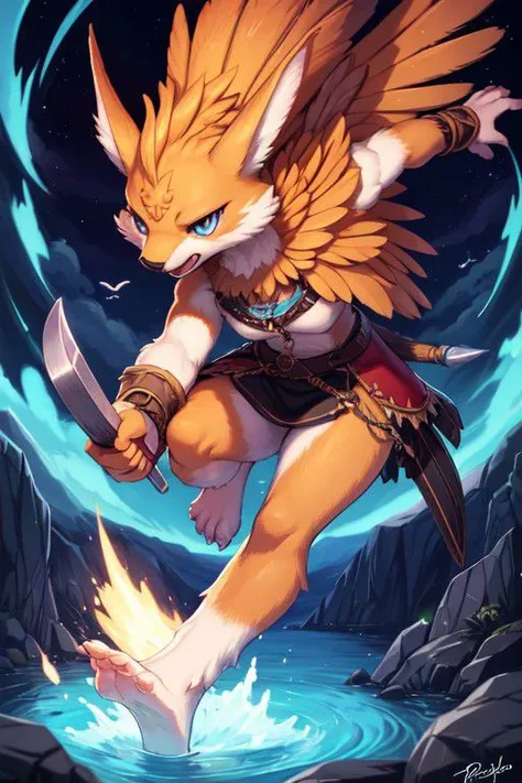 Barefoot furry character, full body, furry male.
Far from the fjords and the ice cold currents
Ravens soar over new frontiers
Songs and sagas of a fate determined
Shields and spears
Vows of favor or the thrill of plunder
Pull together for the clan and kin
...