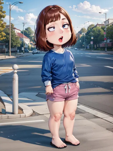 cartoon girl with a surprised look standing on a street corner