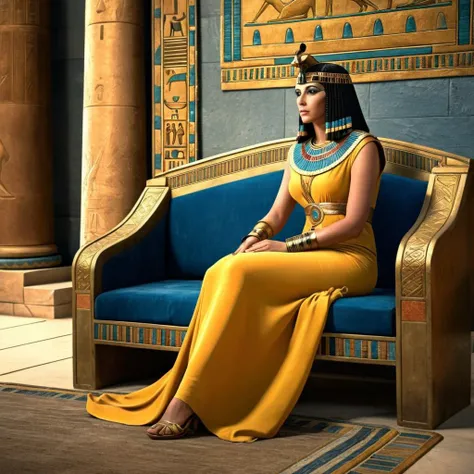 Hyperrealistic art of  <lora:Cleopatra:1>
Cleopatra a woman sitting on a couch in a room Queen of the Ptolemaic Kingdom of Egypt, Extremely high-resolution details, photographic, realism pushed to extreme, fine texture, incredibly lifelike