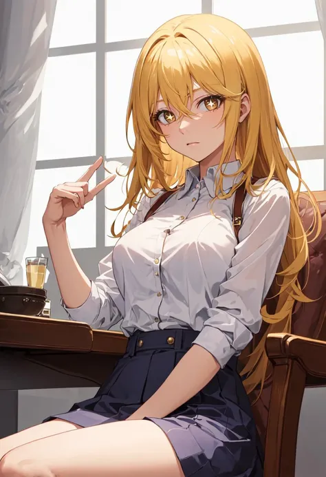 (safe:1.10), best quality, masterpiece, highres, solo, (shokuhou_misaki_bluearchive:1.10), sitting, sitting on chair, chair, cowboy shot, looking at viewer, 32 <lora:shokuhou_misaki_bluearchive:0.80>