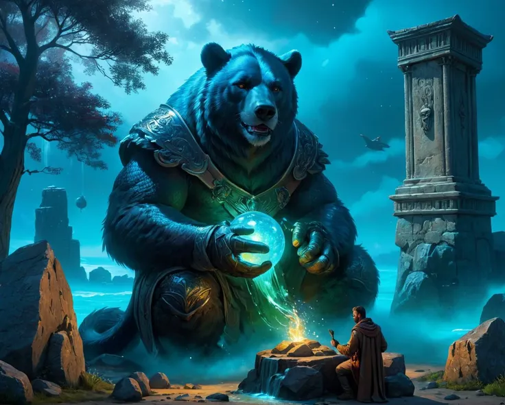 <lora:add-detail-xl:0.25>(the elder tree in world of war), (cyril rolando and goro fujita, giant bear human hybrid), <lora:Bio-Luminescence:0.75> (cute cthulhu, cd cover artwork, by Dong Kingman, card game illustration, bioluminescent,  anthropomorphic oct...