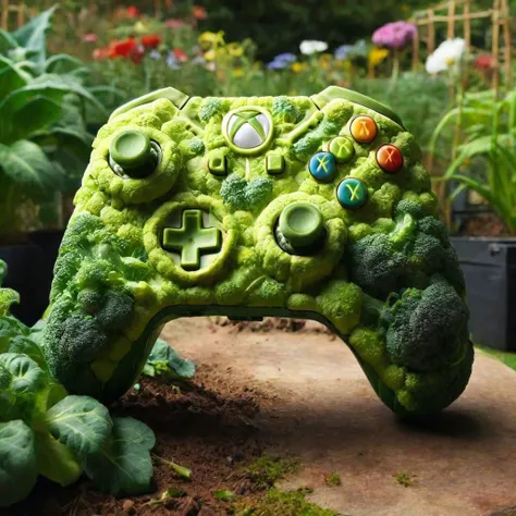 a close up of a video game controller made out of broccoli