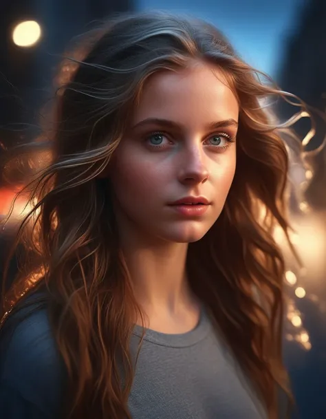 Hyperrealistic art a (cute:1.1) girl, (epic portrait:0.85), flowing hair, sweaty skin, night, [[soft cinematic light, adobe lightroom, photolab, hdr, intricate, highly detailed, ]], ((((by alan schaller), by christopher balaskas, by anna dittmann ))), (dep...