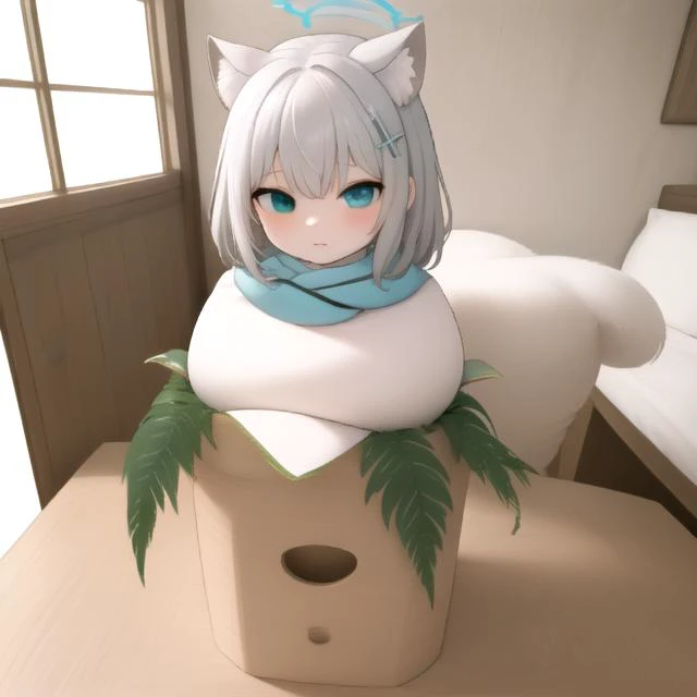 anime - style image of a cat sitting on top of a box