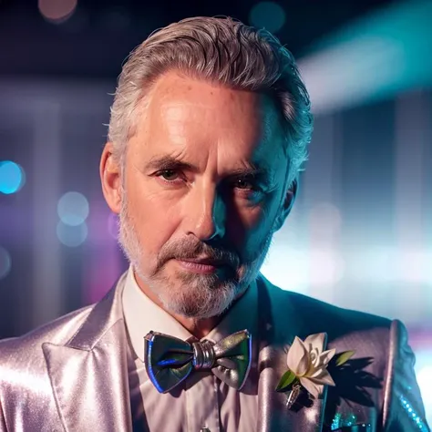 analog gloomy (close up shot) photo of a mature man, <lora:j0rd4np3t3rs0n:1>, (wearing a shiny (iridescent) silver suit), gala event, magical, High Detail, Sharp focus, realistic, best quality, 8k, award winning, dramatic lighting, epic, cinematic, masterp...