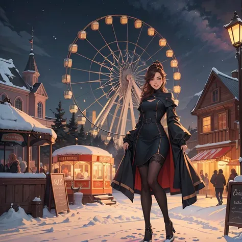 (unparalleled masterpiece:1.2, best quality),
ultra detailed, high quality, intrincate details, immeasurable beauty, cartoon rendering,cinematic shot, realistic,
high detailed skin, ((full body)), woman in an amusement park covered with snow, long clothing...