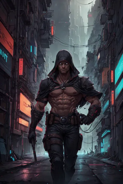 cyberpunk style, <lora:add_detail:0.5>, <lora:FZB_line_weights:0.4>, <lora:realistic:0.1>, <lora:sharpen-soften:-0.1>,
(1man, muscular adult ukrainian male:1.2),  dark brown eyes, ginger hair, low-fade,
looking up, solo, upper body, detailed background, da...