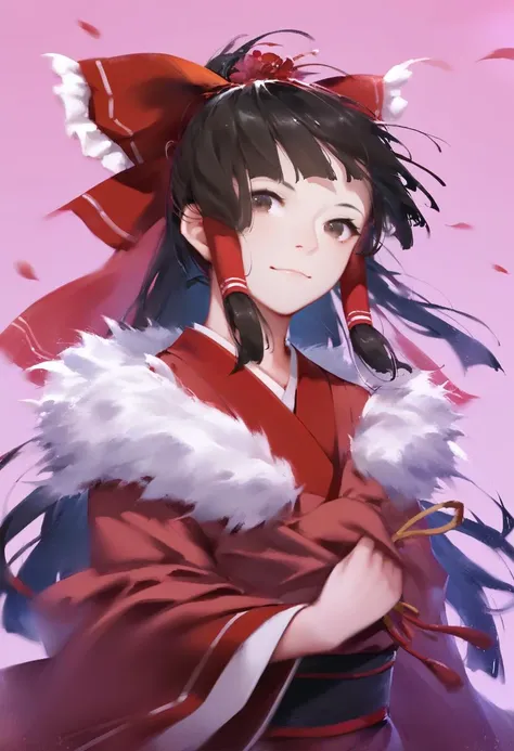 anime girl in kimono outfit with red cape and feathered hat