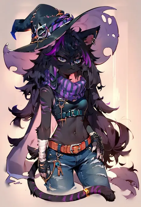 a cartoon picture of a woman in a witch hat and jeans