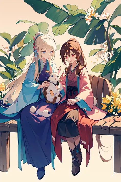 masterpiece, best quality, PIXIV,
fenglingyuxiu, rabbit, multiple girls, 2girls, long hair, brown hair, sitting, smile, ponytail, blue eyes, blonde hair, open mouth, very long hair, flower, on lap, animal, red eyes, hair ornament
<lora:fenglingyuxiu-000014...