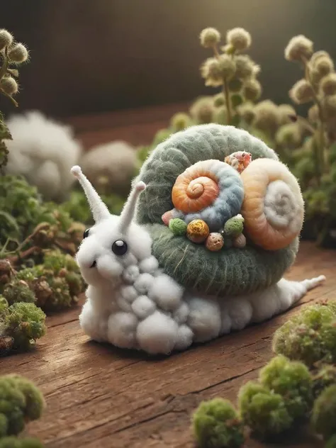 ral-flufblz, a snail eatin some nomnom fluffy salted salat, cotton forest, composition, low-saturation, muted, lowkey, faint,   <lora:ral-flufblz:.9>