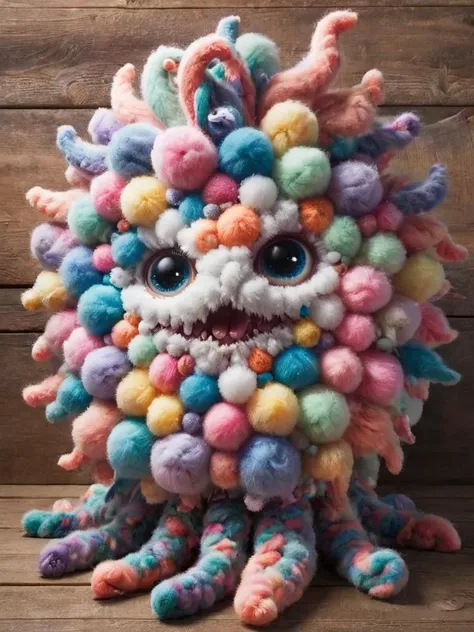 a close up of a stuffed animal with many colored balls