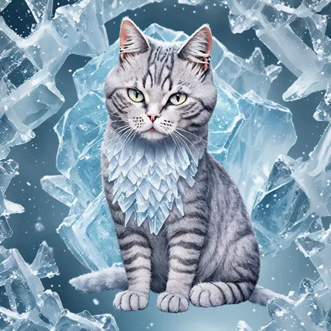 Cat made of  frozen ice,  frozen ice body of cat form,  frozen ice cat body, cat  frozen ice composition, perfect composition, masterpiece, elegant, expressive, artistic, intricate, detailed, best quality, [:cinematic lighting:.35]