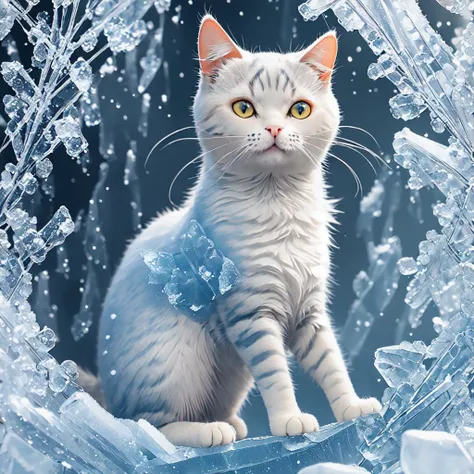 Cat made of  frozen ice,  frozen ice body of cat form,  frozen ice cat body, cat  frozen ice composition, perfect composition, masterpiece, elegant, expressive, artistic, intricate, detailed, best quality, [:cinematic lighting:.35]