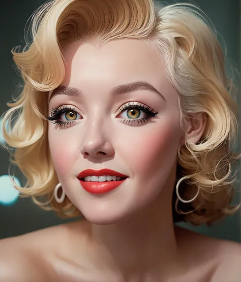 a photograph of Marilyn Monroe 21, RAW photo, highly detailed eyes, 10mm focal length half body shot, very transparent clothes, front facing, (pale skin:0.5), innocent smile, ((detailed face)), (detailed skin:1.2), shallow depth of field, cinematic lightin...