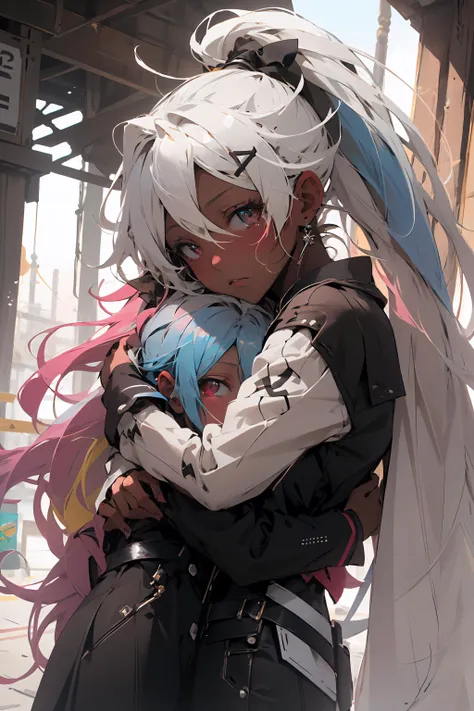 anime girl hugging a baby in a large white dress