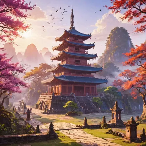 anime style,  key visual,  vibrant,  studio anime,  highly detailed,  anime artwork 8K,  Tráº¥n Quá»c Pagoda Hanoi, Dreamyvibes Artstyle,   <lora:Dreamyvibes artstyle SDXL - Trigger with dreamyvibes artstyle:1>, <lora:polyhedron_golden_hour_000006:0.7>