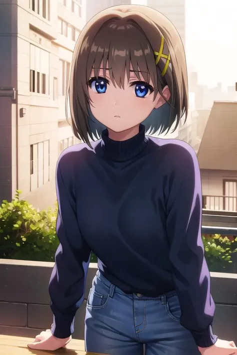 hayateyagami, <lora:hayate yagami movie2-lora-nochekaiser:1>,
hayate yagami, yagami hayate, short hair, blue eyes, brown hair, hair ornament, x hair ornament, 
BREAK sweater, pink sweater, turtleneck, long sleeves,
BREAK outdoors, city, night, starry sky,
...