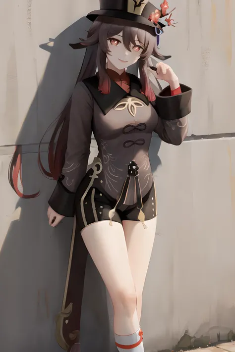 <lora:huTaoGenshinImpact_v10:1.3>, hutaodef, (medium breasts), perfact breasts,
masterpiece, best quality, ultra-detailed, beautiful lighting, bangs, (blazer:1.1), red_eyes, perfect eyes, (stars in the eyes),(Braids:0.5), 
(Leaning against a wall with one ...