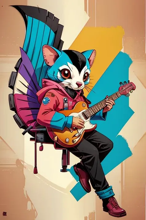 a cartoon cat playing a guitar while sitting on a chair