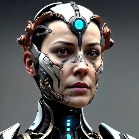 a close up of a woman with a futuristic head and a futuristic face