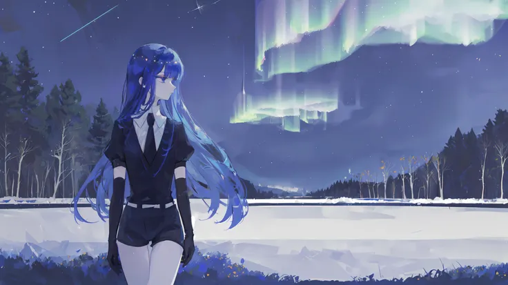 ((masterpiece, high quality, highres)), ((night, nighttime, midnight),space, stars, aurora, from afar)