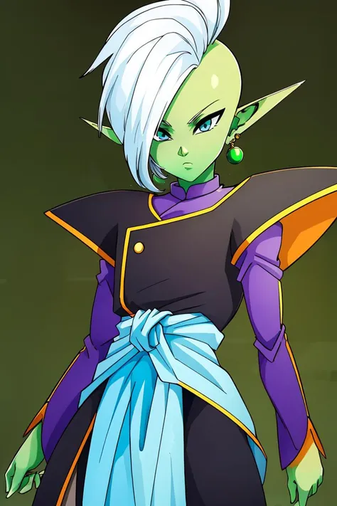 a cartoon picture of a woman with white hair and green eyes