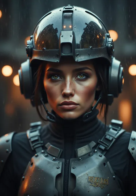 cinematic film still portrait of a solo female mech pilot standing in front of her (large combat mech:1.3), scifi armor, militar...