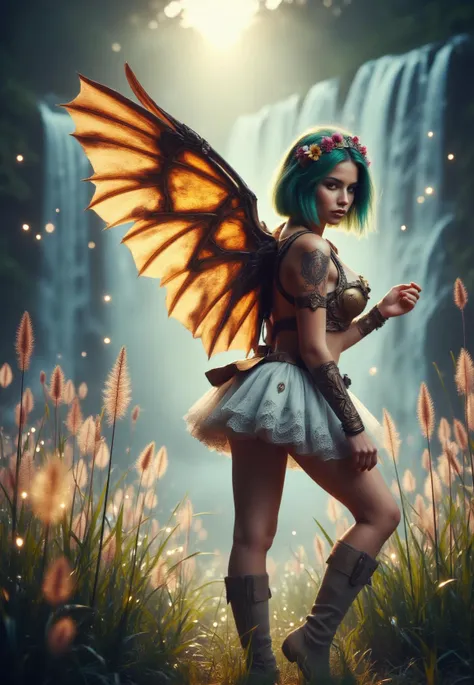 anime style picture,"manga style image: a airy fantasy angel-winged scandinavian woman with vibrant green hair styled in a bob c...