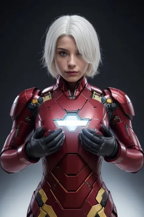 (((Suit design generate))), (masterpiece:1.2), (best quality:1.2), cinematic lighting, full hot body model, (((glowing nipples))), (iron heart suit), (iron man helmet), (blue metal suit), (red lace lingerie), pretty face, best quality, 8k resolution, belly...