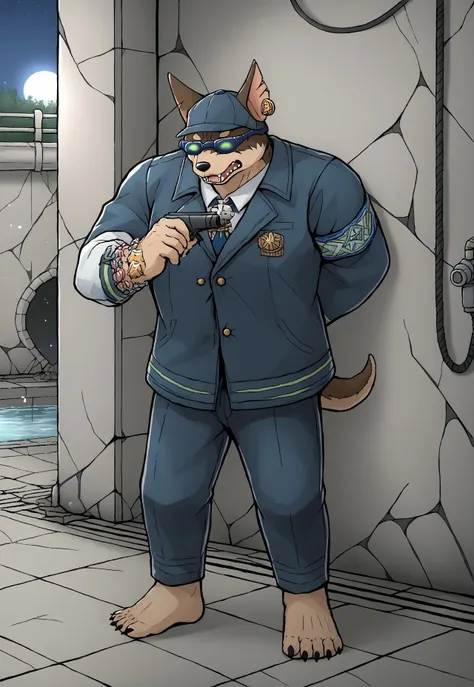 score_9, score_8_up, score_7_up, (((source_furry))), (((barefoot))), (((furry male))), full body, dynamic pose, dynamic composition, ruanyi0826,ruins,water,cable,indoors,drainpipe,  

Xolotl, muscular Doberman with green eyes, (((wears blue FBI jacket and ...