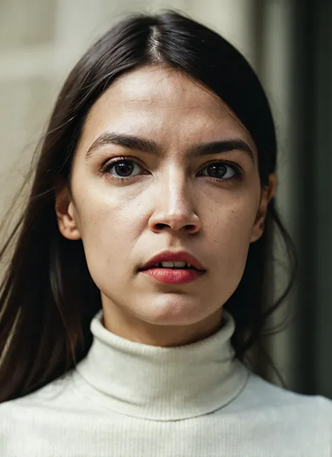 A stunning intricate full color portrait of (sks woman:1), wearing a black turtleneck, epic character composition, by ilya kuvshinov, alessio albi, nina masic, sharp focus, natural lighting, subsurface scattering, f2, 35mm, film grain, <lora:locon_aoc_v1_f...