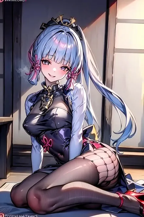 1girl,solo,(lewd smile:1.1),happy,cute,thin,sexually suggestive,heavy makeup,implied prostitution,kamisato ayaka,fishnet pantyhose,ponytail,stomach tattoo,red nails,dress,night,nipple rings,evil,kyoto,lips,sex,full body,high heels,hooker,<lora:ayaka_r18_mi...