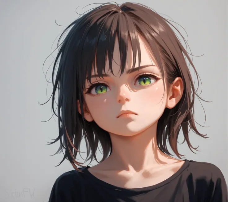 anime girl with green eyes and black shirt