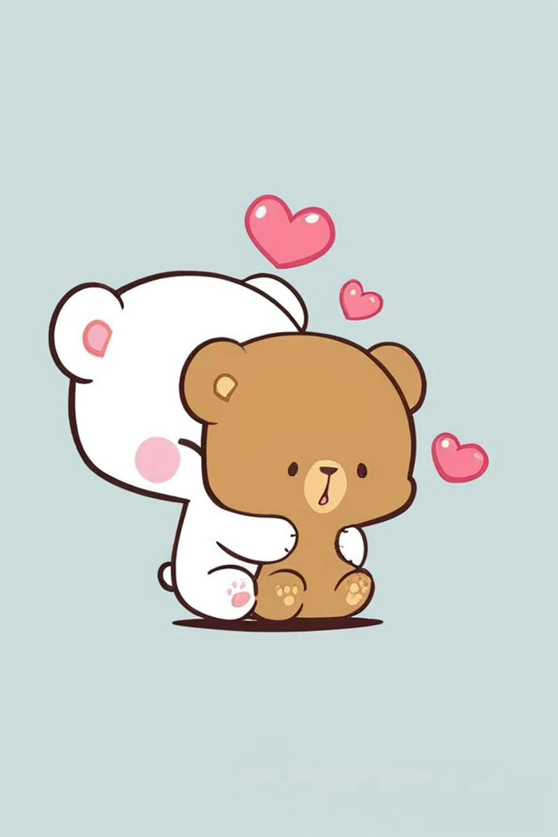 a close up of a teddy bear hugging another bear with hearts