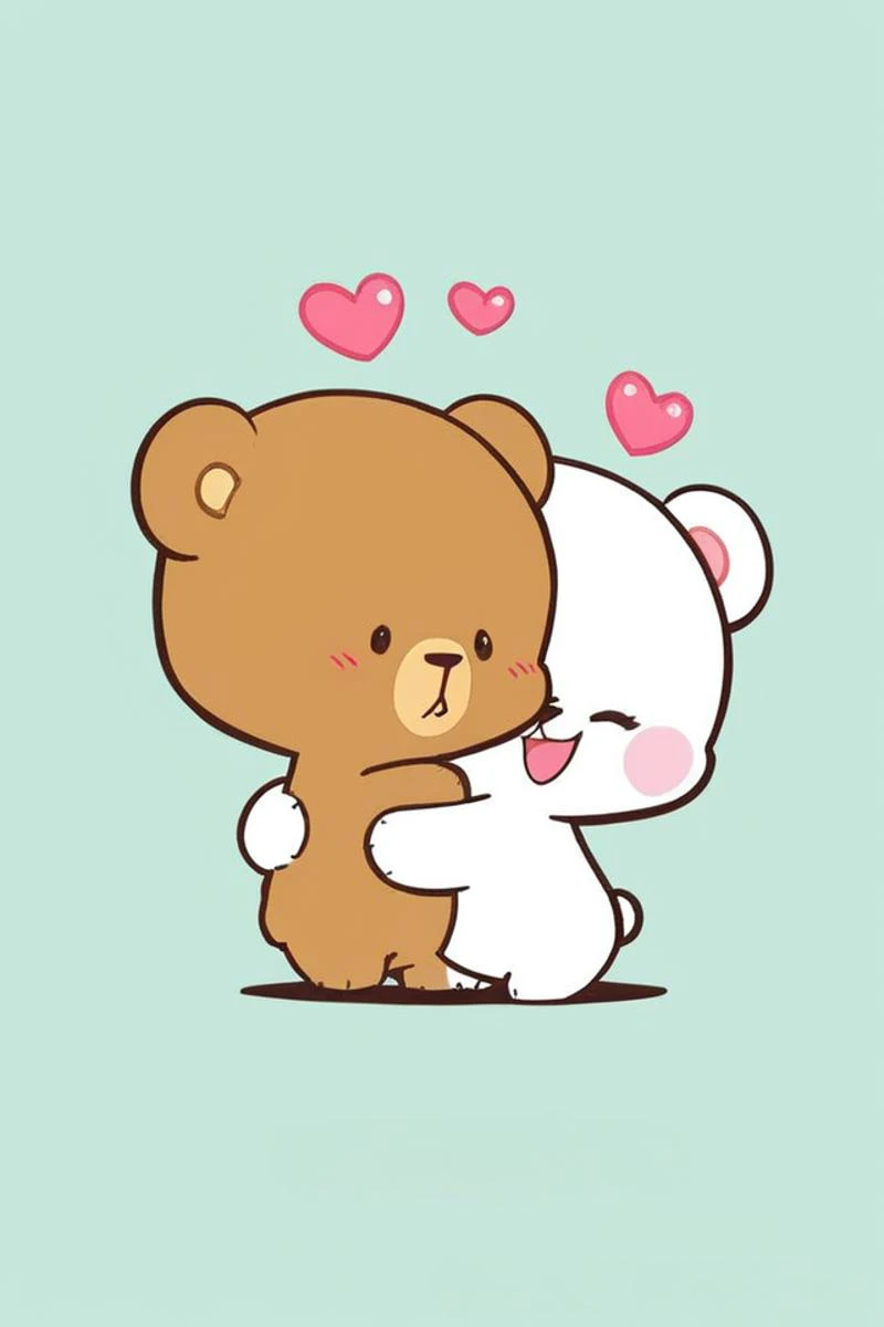 a close up of two teddy bears hugging each other with hearts on them