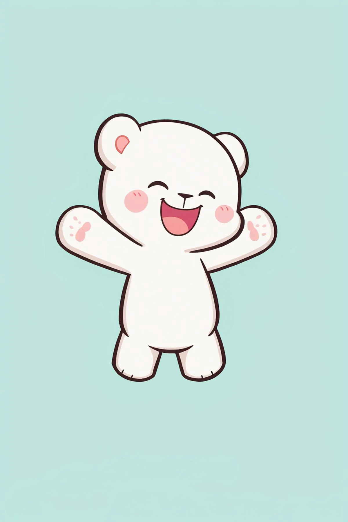 a white teddy bear with pink spots on its paws and arms