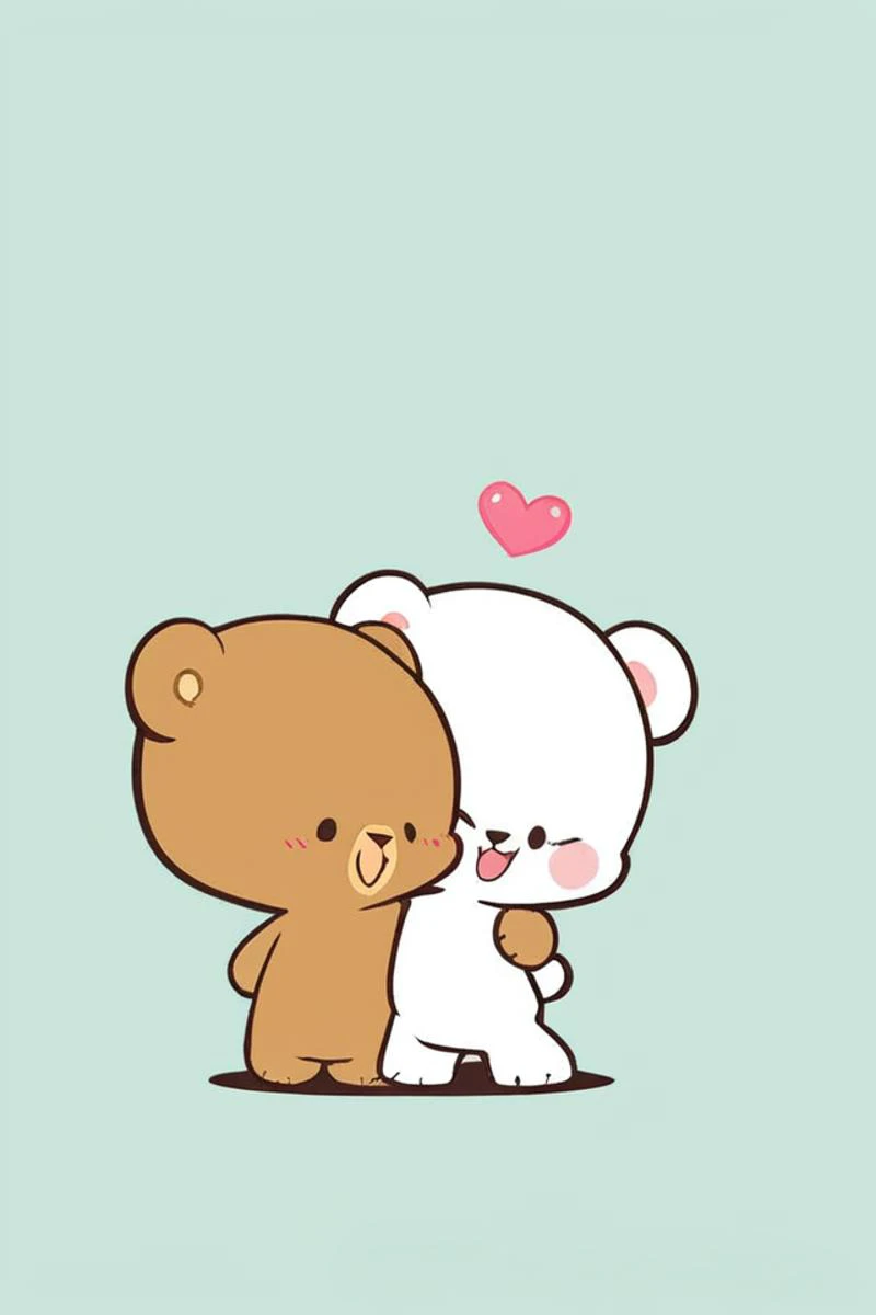 a close up of a teddy bear and a white bear hugging