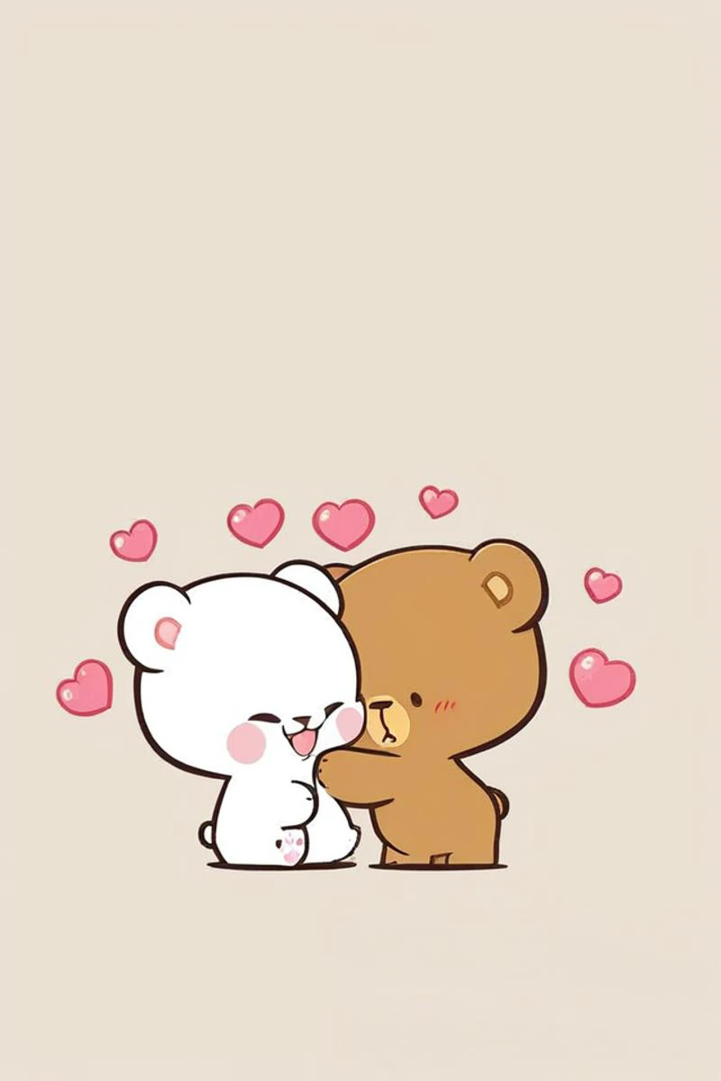 score_9, score_8_up, score_7_up, cute, chibi, mocha (brown bear) and milk (white bear), simple background, hug, heart, happy, jo...