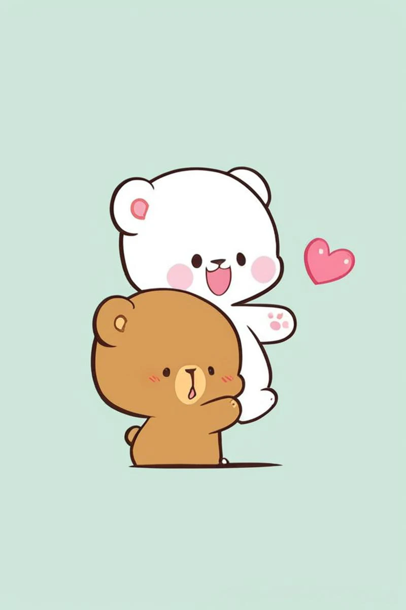 a close up of a teddy bear hugging another bear with a heart