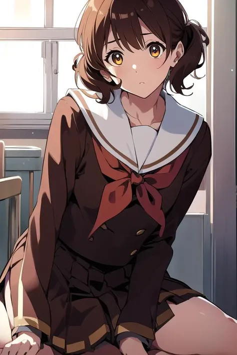 kumikooumae, <lyco:kumikooumae-LYCORIStest:1>,
kumiko oumae, (brown eyes:1.5), brown hair, short hair, wavy hair, (flat chest:1.2),
BREAK brown shirt, brown skirt, kitauji high school uniform, long sleeves, neckerchief, pleated skirt, red neckerchief, sail...