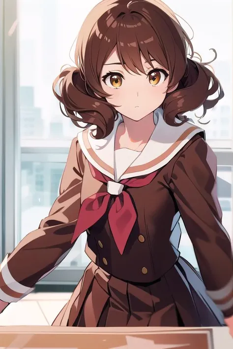 kumikooumae, <lyco:kumikooumae-LYCORIStest:1>,
kumiko oumae, (brown eyes:1.5), brown hair, short hair, wavy hair, (flat chest:1.2),
BREAK brown shirt, brown skirt, kitauji high school uniform, long sleeves, neckerchief, pleated skirt, red neckerchief, sail...