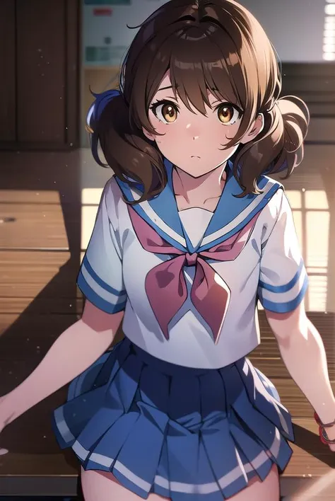 kumikooumae, <lyco:kumikooumae-LYCORIStest:1>,
kumiko oumae, (brown eyes:1.5), brown hair, short hair, wavy hair, (flat chest:1.2),
BREAK blue skirt, bracelet, kitauji high school uniform, neckerchief, pink neckerchief, pleated skirt, school uniform, seraf...
