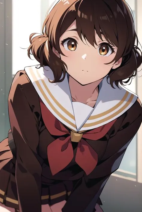 kumikooumae, <lyco:kumikooumae-LYCORIStest:1>,
kumiko oumae, (brown eyes:1.5), brown hair, short hair, wavy hair, (flat chest:1.2),
BREAK brown shirt, brown skirt, kitauji high school uniform, long sleeves, neckerchief, pleated skirt, red neckerchief, sail...